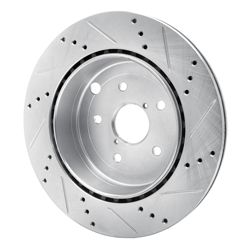 Subaru Impreza Brake Rotor (1) - Rear Left - R1 Concepts - Drilled & Slotted - Silver - `08-`20